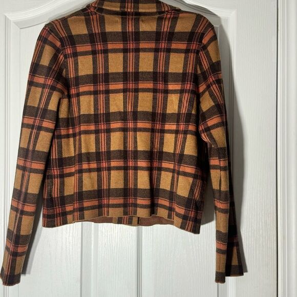 Tahari Plaid Rayon Long Sleeve Cropped Collared Blazer Jacket Size L - Picture 6 of 9